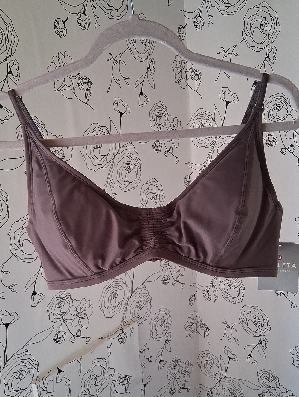 Athleta Mauve Smocked Bikinidata Scoop Bra 40 B/C